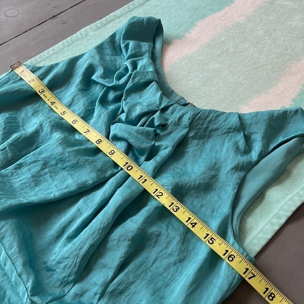 LOFT Teal Green Ruched Neckline Sleeveless Fully Lined Dress Size 8 NWT - Picture 10 of 12